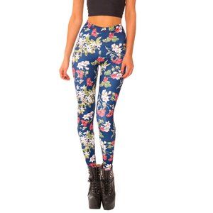 BlackMilk Gorgeous Garden Navy floral leggings S
